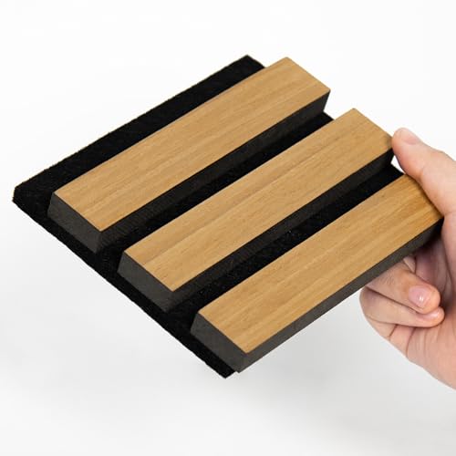 Smartstandard Sample Wood Slat Wall Panel, Soundproof Wooden Wall Panels, Acoustic Wood Panels for Wall, American Oak, Sample Pack - color: American Oak, size: 6" x 4.7"