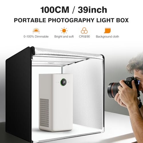Portable Photo Studio Light Box,39x39 Inch 210 LED Large Photo Light Box with 3 Stepless Dimming Light Panels,4 Color Backdrops Photo Booth for Product Photography - size: 39''X39''X39''