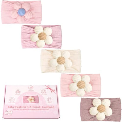 CÉLLOT 5 Pcs Baby Flower Headbands Baby Girls Nylon Headbands Soft Hairbands Hair Accessories for Newborn Infant Toddler Kids（Pink） - color: Pink