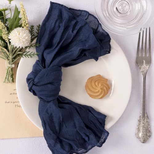 MLMC 60 Pack Cheesecloth Napkins Bulk Navy Blue Washable Reusable Cloth Napkins 21"x21" Boho Dinner Table Napkins in Bulk for Bridal Shower Wedding Events Table Decor - color: Navy Blue, size: 21" x 21" (Set of 60)