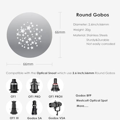 16Pcs Round Gobos Kit for Optical Snoot,66mm/2.6in Metal Plate Patterns for Spotlight Attachment Compatible with Godox BFP/OT1/OT1 Pro/II/Westcott Optical Spot,for Portraits/Product/Food/YouTube - style: 16packs Patterns