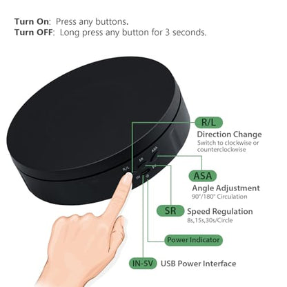 Mcbazel Motorized Rotating Display Stand,5.7inch 360 Degree Electric Rotating Turntable Display Stand for Photography Shows/Jewelry/Watch/3D Models/Cup -The Load-Bearing Capacity is About 10kg,Black - color: Black+5.7inch