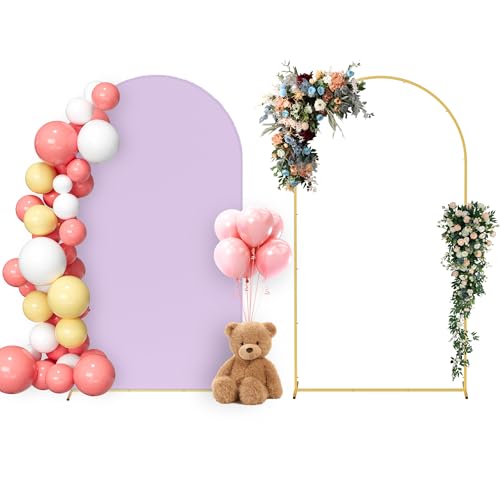 Neatsure Arch Backdrop Stand and Cover Set, 7.2FT Metal Photo Balloon Arch Backdrop Stand for Wedding Birthday Party Baby Shower Ceremony Graduation Decoration, Lilac - color: Lilac, size: 7.2FT