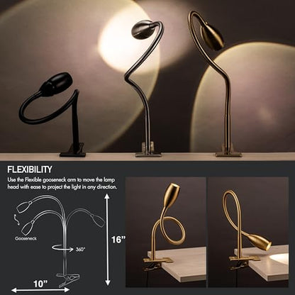 O'Bright Lumos - Versatile Clip-on Lamp: Zoomable Spotlight, Dimmable LED, Flexible Gooseneck, 4000K Light, 100% Metal Clamp - Ideal for Reading, Crafting, Work, and Headboards, Black - color: Black