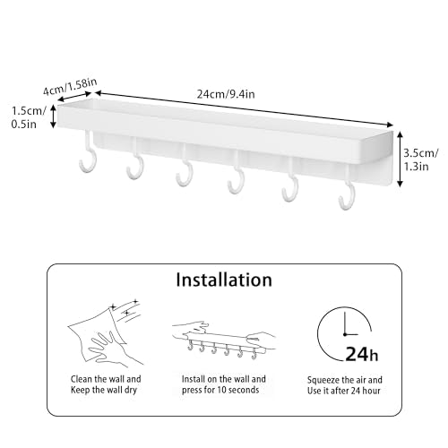 niffgaff White Key Holder Wall Mount, Stainless Steel Self Adhesive Hooks Rack with Shelf, No Drill Key Hanger for Door and Wall - color: White
