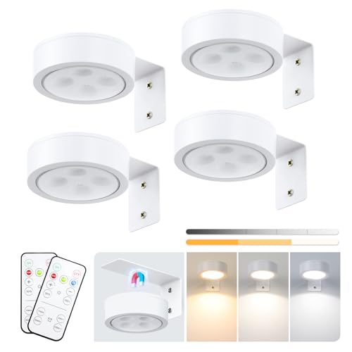 4-Pack Battery Picture Lights, Remote Painting Light for Art Disaplay,Magnetic LED Wall Picture Light, Dimmable & Timer, 3 Lighting Modes Art Display Light for Gallery Dartboard Frame Pictures, White - color: White 4 Pack