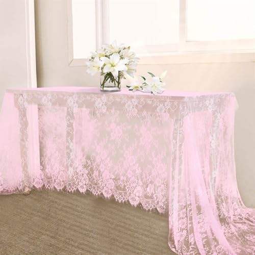 B-COOL Lace Tablecloth 5 Pack Pink Wedding Table Cloth 60 x 120 Inch Rustic Table Overlay Sheer Tablecloths for Vintage Farmhouse Seasonal Party Floral Bridal Shower Decorations - color: Pink, size: 60" x 120" (5 Pieces Rectangle)
