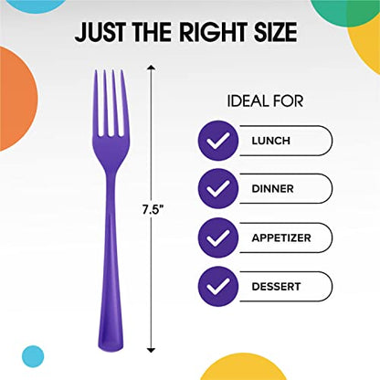 Party Solids Purple Plastic Forks 200 Pieces Purple Forks Disposable Utensils Heavy Duty Plastic Cutlery Set Disposable Cutlery Sets Flatware Sets Silverware Set Party Supplies & Party Tableware - color: Purple