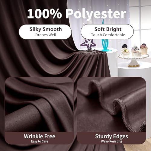 20×12ft Wrinkle Free Brown Backdrop Curtain for Wedding Parties, 4 Panels 5×12ft Long Soft Silky Polyester Backdrop Drapes Coffe Photo Back Drop Curtains for Bear Party Photography Background Cloth - color: Brown, size: 12ft Long_4 Panels