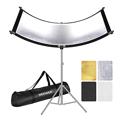 Neewer Clamshell Light Reflector Diffuser with Carrying Bag, 39”×18”/100x45cm Photography Curved Lighting Reflector for Photo Studio Photography, Black/White/Gold/Silver Colors (Stand Not Included) - size: 39.3 X 18 in