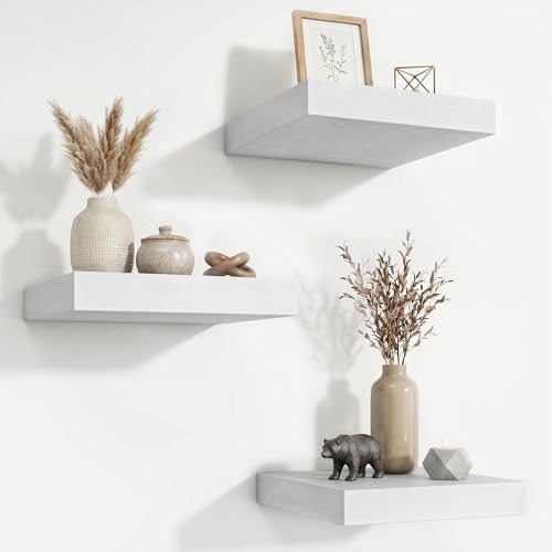Acovy Floating Shelves for Wall 9 Inch,9.3" Deep Square Floating Shelf Set of 3,Wall Shelves Hanging Shelf with Invisible Brackets,Wall Mounted Shelf for Kitchen Living Room Bedroom Bathroom,White - color: White, size: 9 Inch,set of 3