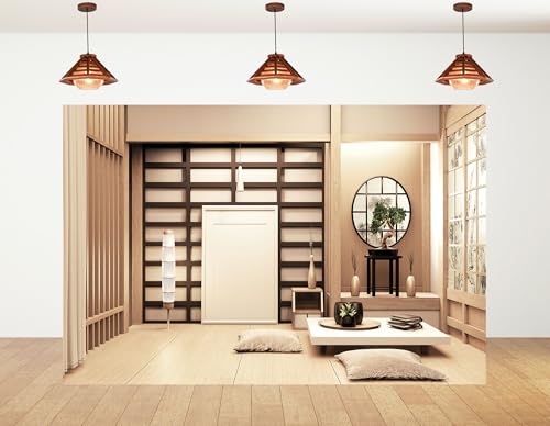 6x4ft Japanese Style Empty Room Backdrop Blank Frame Bonsai Display Photography Background for Studio Shoot and Traditional Home Decorations Tapestry Photo Booth Props - size: 6x4ft