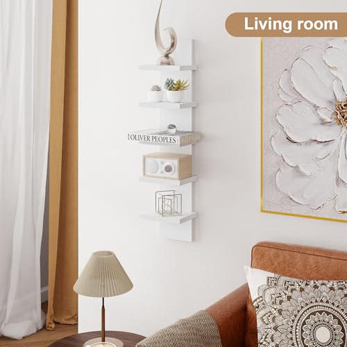 Fun Memories 5 Tier Wall Shelf Unit, White Floating Shelves for Storage - Vertical Column Tower Design, Lack Wall Shelf Space Saving Organizer for Bedroom, Living Room, Home Decor - color: Modern White, size: 5 Tier - Standard - 1P | 31"Height