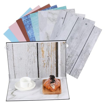 Uonlytech Photo Backdrop Board Set for Product Photography, 15pcs Small Flat Lay Backgrounds with Marble Cement Wood Patterns, Photography Accessories Kit with Carry Bag and Clips for Food