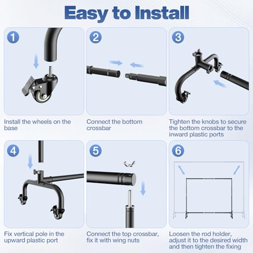 10x7.5ft Backdrop Stand with Wheels, Heavy Duty Back Drop Adjustable Photo Backgound Support Kit, Moveable Banner Frame for Parties/Photography/Wedding/Studio