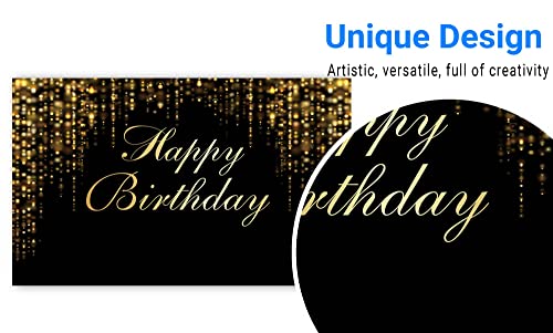 Funnytree Happy Birthday Party Backdrop Black and Gold Glitter Bokeh Sequin Spots Photography Background Golden Sparkle Shining Dots Baby Abstract Milestone Banner Cake Table Decor Photo - size: 70.8 X 43.3 in