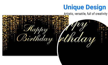 Funnytree Happy Birthday Party Backdrop Black and Gold Glitter Bokeh Sequin Spots Photography Background Golden Sparkle Shining Dots Baby Abstract Milestone Banner Cake Table Decor Photo - size: 70.8 X 43.3 in