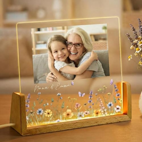 Custom Grandma Photo Night Light, Personalised Mom & Daughter Photo LED Night Light, Floral Frame Birthday Lamp, Mothers Day Gift, Grandma Gift, Gifts for Nanny, Gigi - color: Style 6