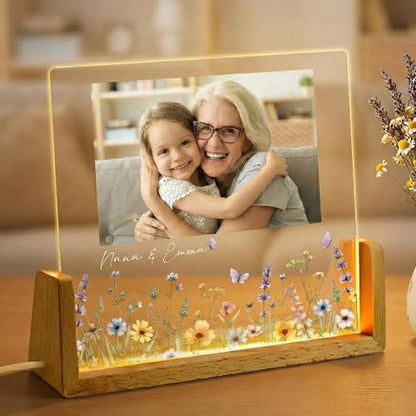 Custom Grandma Photo Night Light, Personalised Mom & Daughter Photo LED Night Light, Floral Frame Birthday Lamp, Mothers Day Gift, Grandma Gift, Gifts for Nanny, Gigi - color: Style 6