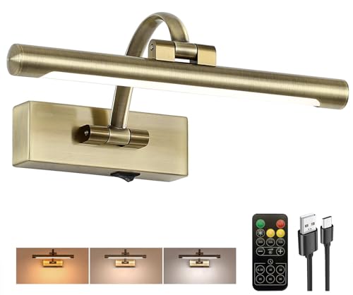 Tassuowell Wireless Picture Lights for Wall,12 Inch Battery Operated Picture Light,3CCT Dimmable Lights for Pictures on Wall with Timer and Remote for Display Photo Frame (Antique Bronze, 12inch) - color: Antique Bronze, size: 12inch