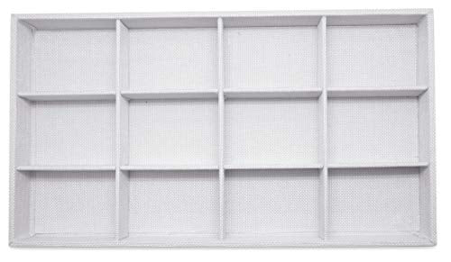 The Display Guys - Stackable Jewelry Tray and Organizer - for Drawers, Dressers, Store Display (12 Compartments, White Burlap) - color: Burlap White, size: 12 Compartments