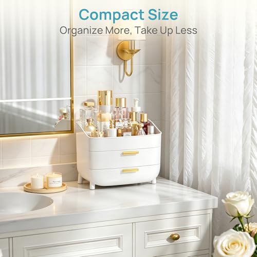 Vtopmart 3-Tier Skincare Makeup Organizer with Drawers for Vanity and Bathroom Countertop, Large Cosmetic Storage Box Case for Dresser, with Non-Slip Base - style: no Lids