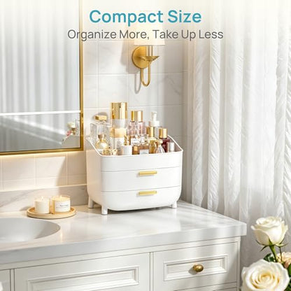Vtopmart 3-Tier Skincare Makeup Organizer with Drawers for Vanity and Bathroom Countertop, Large Cosmetic Storage Box Case for Dresser, with Non-Slip Base - style: no Lids