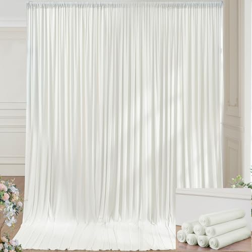 40×14ft Wrinkle Free Ivory Backdrop Curtain, Soft Silky Easy to Drape Cream Wedding Drapes for Backdrop, 8 Panels 5×14ft Photo Backdrop Curtains for Parties Birthday Photography Background Cloth - color: Ivory, size: 14ft Long_8 Panels