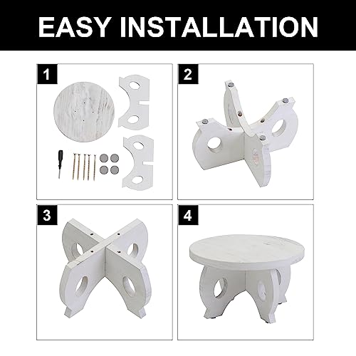 Small Plant Stand Kitchen Display Stand 10 inch Plant Holder Plant Stool Round Stand Risers Farmhouse Rustic Balcony Decor Pedestal Board Washed White - color: White