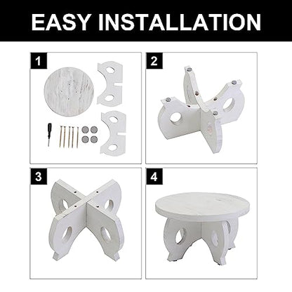 Small Plant Stand Kitchen Display Stand 10 inch Plant Holder Plant Stool Round Stand Risers Farmhouse Rustic Balcony Decor Pedestal Board Washed White - color: White