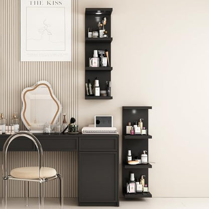 LitaEther Versatile 4 Tier Wall Shelf Unit,Black Lack Wall Shelf,Display Floating Shelf with LED Remote Control Light - color: Black, size: 4 Tier