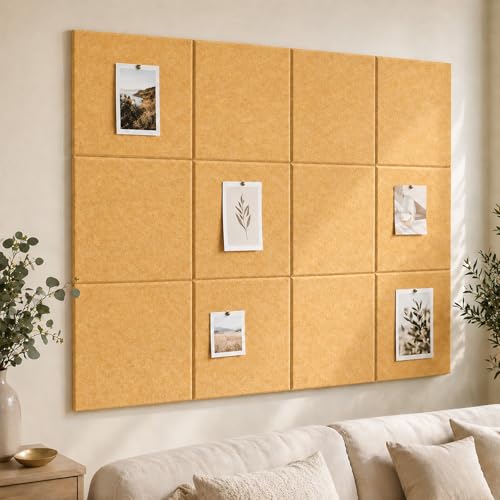 Large Cork Boards for Walls – 48" x 36" Self Adhesive Felt Wall Tiles, Ideal for Office Black Bulletin Board, Easy to Install Pin Board Photo Dart Board Wall Protectors - color: Golden Apricot, size: 48“ X 36"