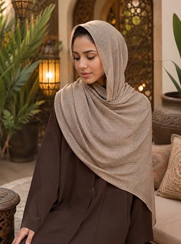 Lightweight Cotton Linen Feel Scarf Shawl Wrap Hijab for Women, Travel Fall Winter Gift - color: Mcspz2530-7#camel