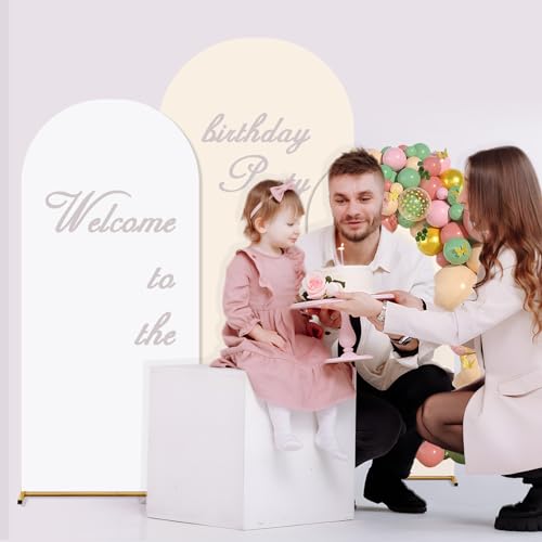 Arch Backdrop Cover Set of 3 Double Color 4ft/5ft/6ft Wedding Arch Cover Spandex Fitted Arch Covers,Round Top Arch Backdrop Cover for Baby Party Birthday Banquet Shower (White+Cream) - color: White+Crean, size: 4FT+5FT+6FT