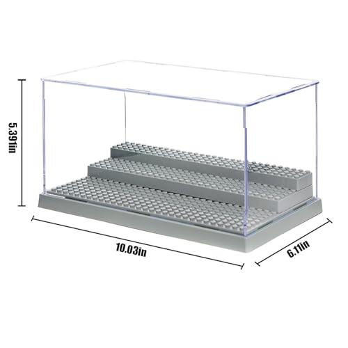Minifigure Display Case for Action Figures Blocks, Dustproof Acrylic Display Box Storage with 3 Movable Steps for Collection Models Minifigures, Bricks Blocks Toys - color: Grey, size: Large 4 Pack