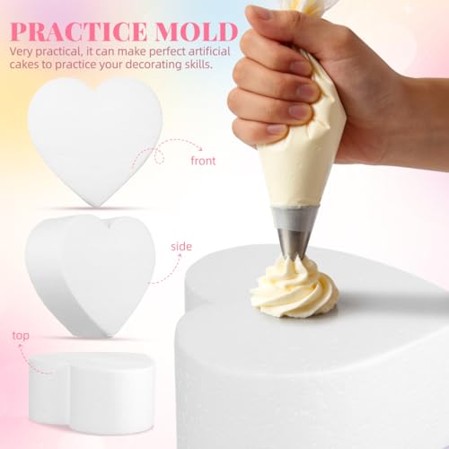 Unomor 3Pcs Heart Shaped Cake Dummies Foam Models 5.90X5.90X2.75In Lightweight Cake Decorating Practice Tools for Bakery Display Diy Crafts Party Photography Props