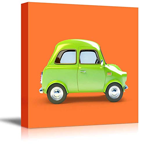 wall26 - Square Canvas Wall Art - Little Green Car - Kid's Room/Nursery Wall Art Vibrant Color & Ready to Hang - 12x12 inches - color: Artwork - 08, size: 12"L x 12"W