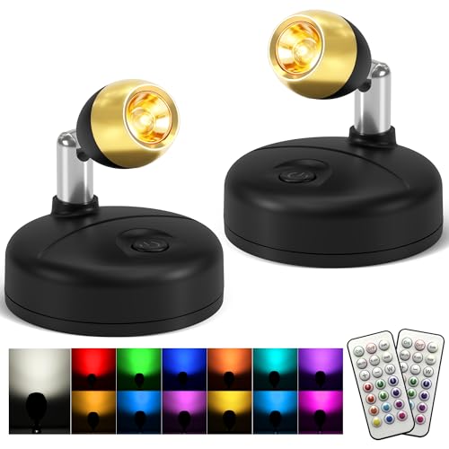 KINDEEP Spot Lights Indoor with Remote: Battery Operated Uplighting, Led Wireless Uplights, Timer＆Dimmable, RGB Small Spotlights for Displays, Picture Lights for Painting, Black, 2 Pack - color: Black, size: 2 Pack