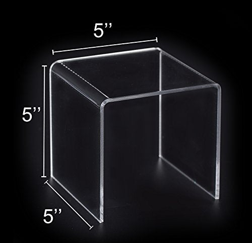 Jusalpha® 8 PC 5'' Clear Acrylic Risers, Acrylic Display Risers Shelf Showcase Fixtures for Jewelry, Display Stand for Amiibo Funko POP Figures, Cupcakes, Food Display, Cabinet- Lot of 8 (5x5x5 Inches) - size: 5x5x5 Inches