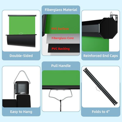 Retractable Green Photography Backdrop 36" x 59", Portable Roll-Up, Pull-Down Background, Auto-Lock Backdrop Screen for Passport Photo, Product Photography, Headshots, Video Studio - color: Green