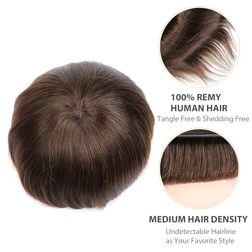 Toupee for Men Mono Lace Base European Human Hair10x8 Hair System for Men Hair Prosthesis Replacement Unit Durable Mens Hair Piece #3 Dark Brown Mens Toupee Real Hair - color: 3# brown color - Mono NPU, size: 8x10 Inch
