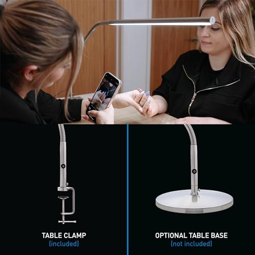 Daylight Company, LLC U35108 Slimline 3 Table Lamp-LED-80 CRI-Eye Care-4 Brightness Levels, 3,000 LUX at 30 cm, 1,065 LUMENS-4 Step DIMMER Mode, Brushed Steel, 25.6 x 30 x .8 - color: White, size: Table Lamp, style: Slimline 3