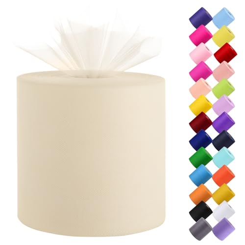Tulle Fabric Roll, 6” by 200 Yards (600FT) Tulle Organza Fabric Spool for DIY Tutu Skirt Baby Shower Decor Wedding Backdrop Crafts Birthday Party Supplies (Ivory) - color: Ivory