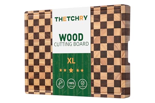 THETCHRY Cutting Boards for Kitchen, Extra Large Chopping Board for Stovetop, Checkered Acacia Wood Cutting Board with Juice Grooves, Butcher Block with Gift Box, 20" x 15" x 1" - size: 20"×15"×1"