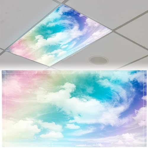 Patelai 4 x 2 Feet Fabric Fluorescent Light Cover for Ceiling Classroom Magnetic Cubicle Shade with 10 Magnets Fluorescent Light Filters for School Home Office Drop Lamp Decor(Sunset) - style: Sunset