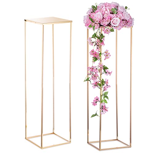 NUPTIO Gold Vases for Centerpieces Wedding - 2 Pcs 39.4 inch Tall Metal Flower Vase Flowers Stand for Party Tables Decorations - Elegant Bulk Weddings Decoration Table Geometric Centerpiece Stand - color: Gold, size: 39.4 inch - 2 PCS