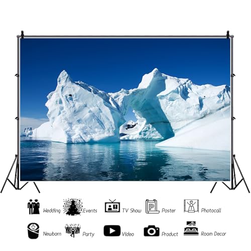 15x10ft White Iceberg Backdrops for Photography Polar Region Snow Wedding Backdrop North Pole Ice Shelf Snow Mountain Backdrops Blue Sky Pure Clean Sea Water Backdrop Photo Shooting Props - size: 15x10ft