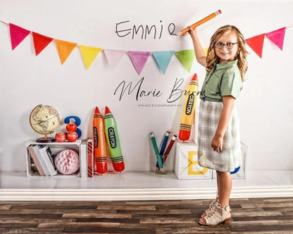 Kate Back to School Backdrop 1st Day of School Backdrop Colorful Crayon ABC Background for Kids,7x5ft - size: 7x5ft