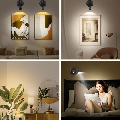 Cordless Spotlight Battery Operated, LED Picture Light, Dimmable Accent Light with Remote, Indoor Stick on Display Lamp for Plant Tree Photo Dartboard Painting Artwork Portrait