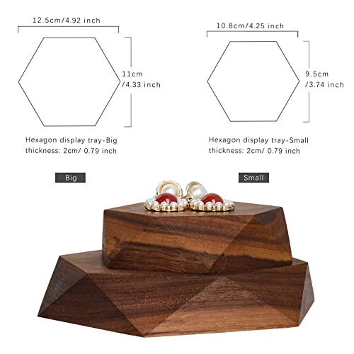 2pcs Wooden Jewelry display tray, Hexagon jewelry display riser, Jewelry retail shop photography props【Walnut Hexagon tray-2pcs】
